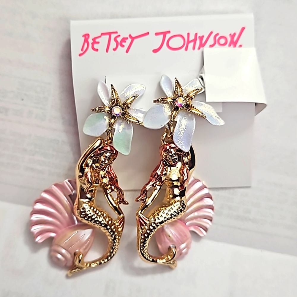 Betsey Johnson Mermaid Floral Seashell Earrings